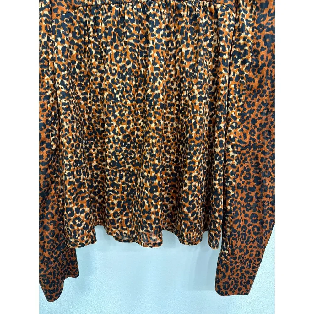 Ulla Johnson Vesna Leopard Print Blouse Brown Black  Long Sleeve Cotton Size 6